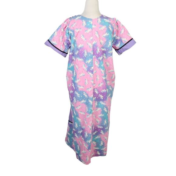 Vintage 80s purple and pink unicorn print muumuu midi dress L - Picture 4 of 6